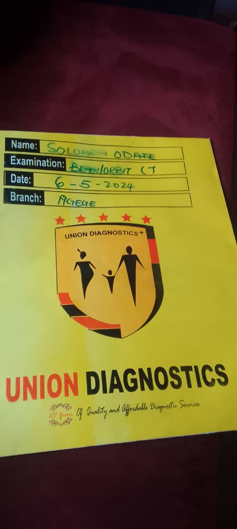 Solomon's CT scan diagnostic form from Union Diagnostics.
