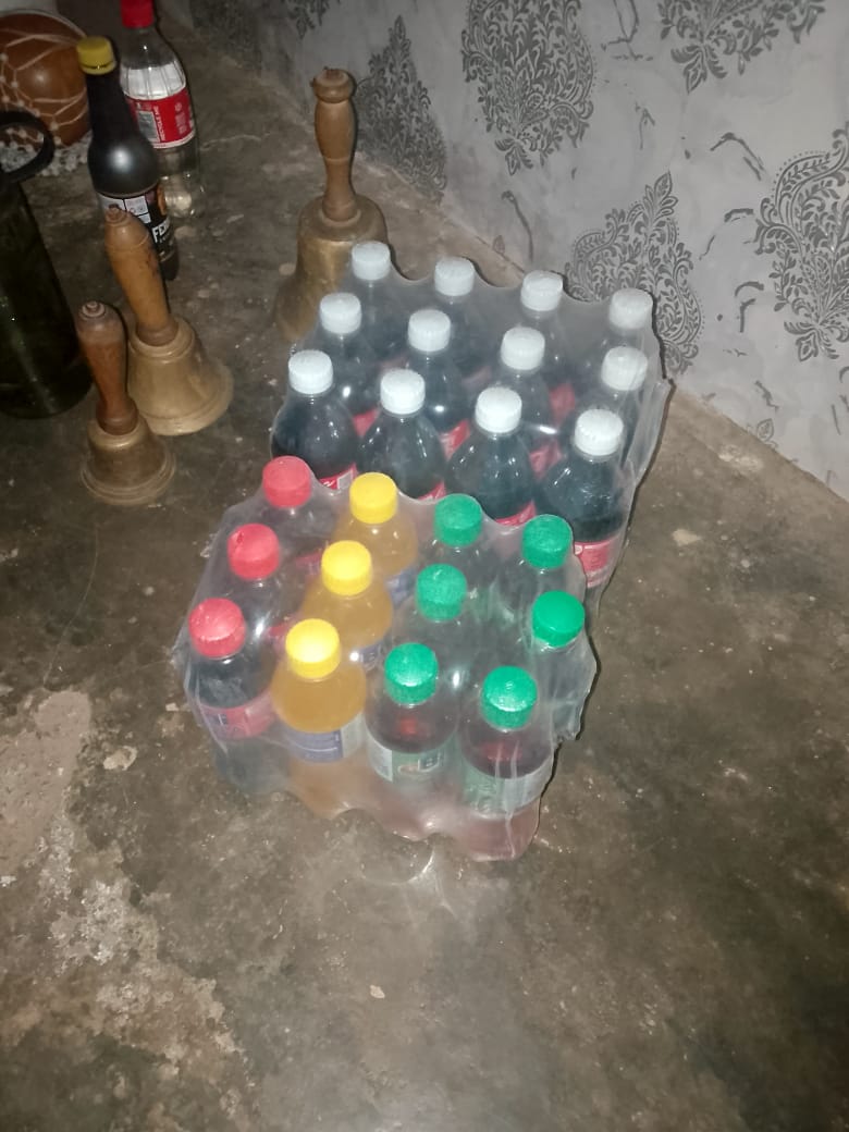 Bottles and supplies prepared for distribution.